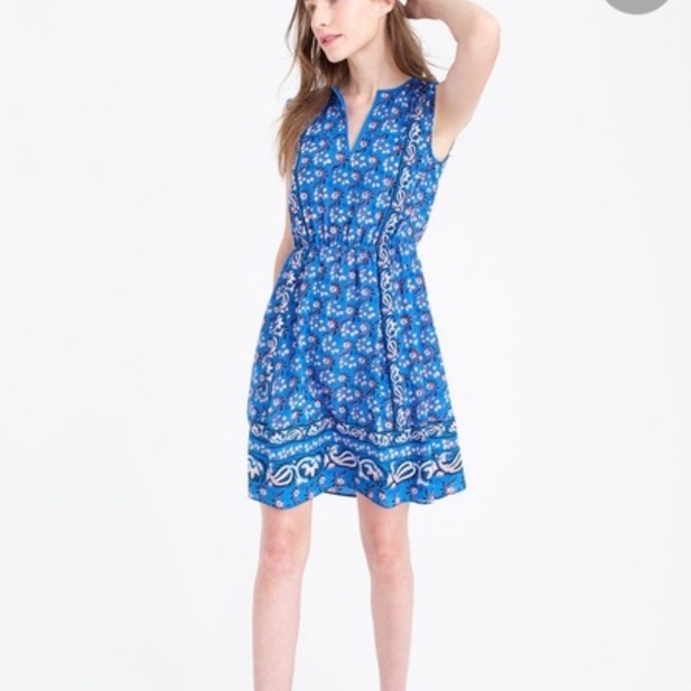 J Crew Blue Silk Floral Sleeveless Scarf Mini Dress 8